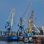 cranes, ship, dock, industry, container, cargo, industrial, logistics, nature, port, shore, business, transportation, bay, harbour, stacks, quay, commercial, city, water, shipping, freight, transport, sea, town, gantry